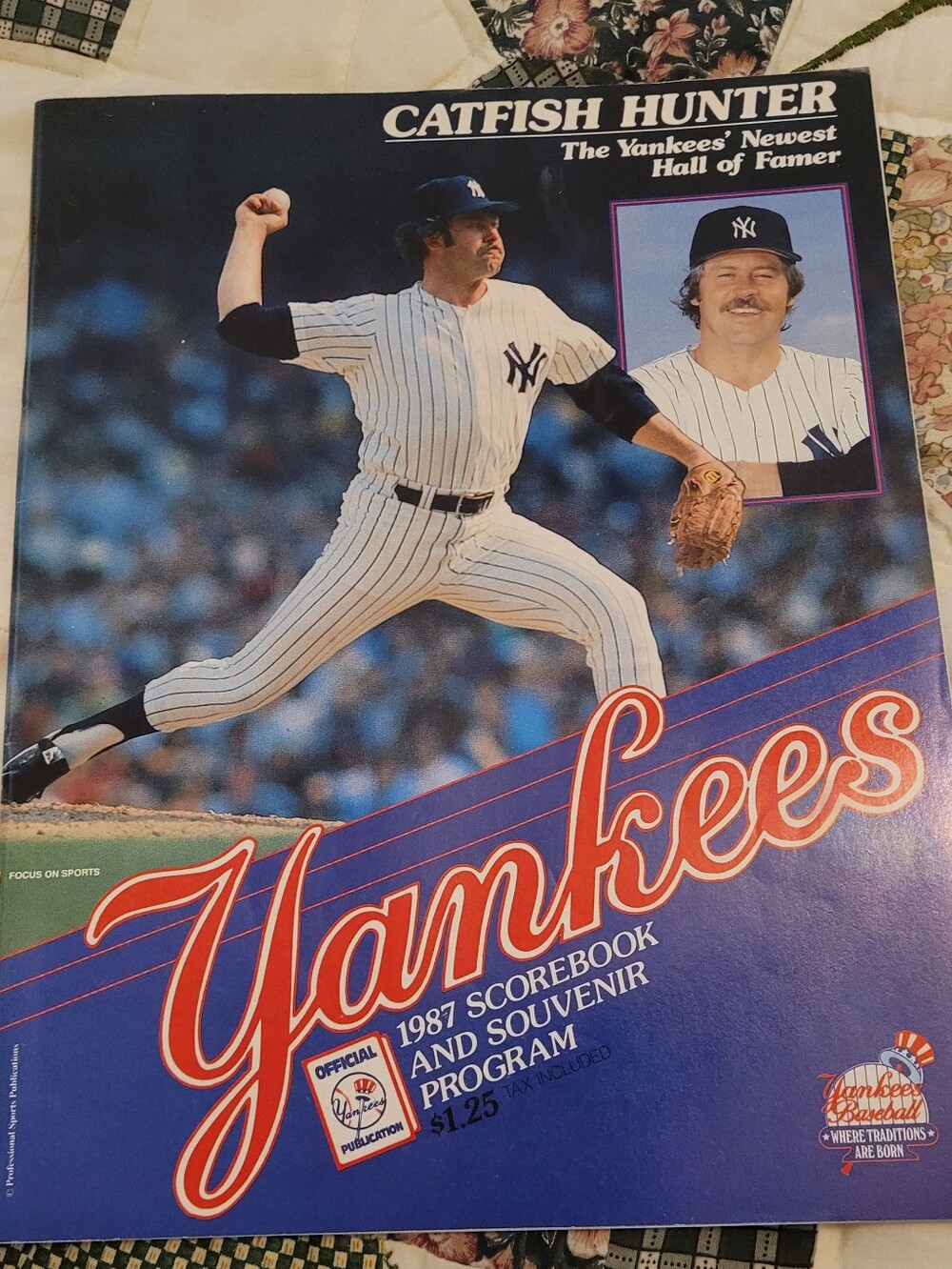 Catfish Hunter Yankees 1987 Scorebook Poster - Blue & White